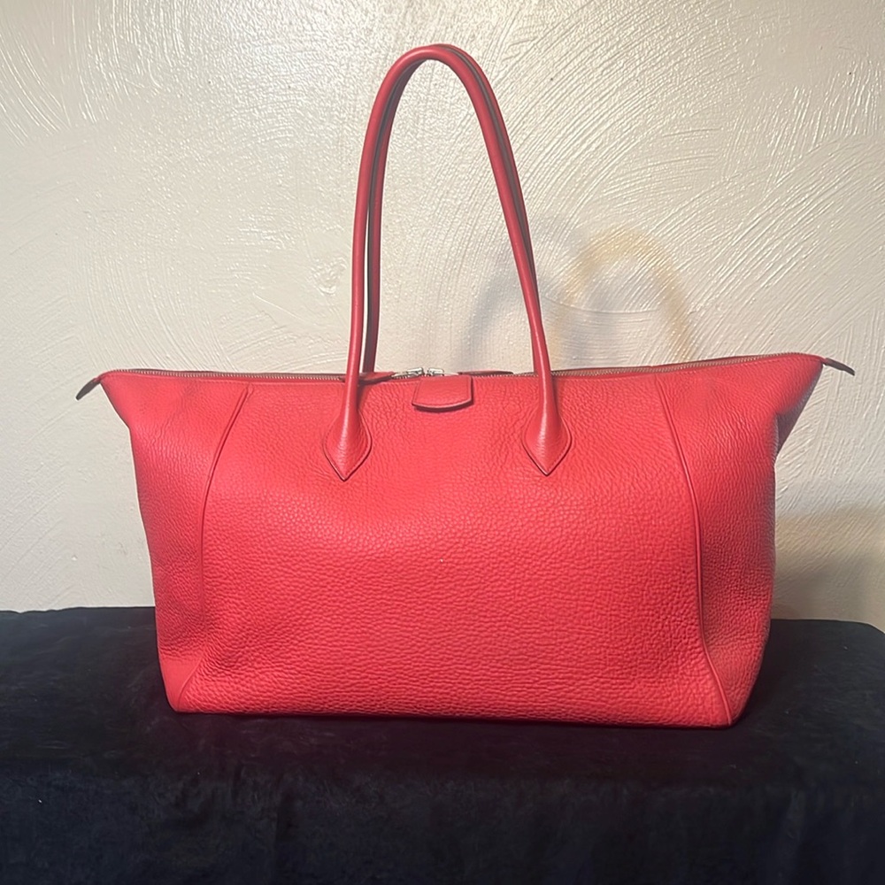 Hermes Vibrant Coral Leather Tote